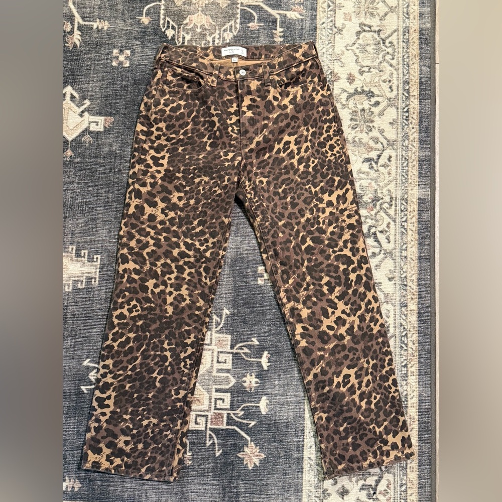 Abercrombie and Fitch the baggy low rise cheetah print jeans
